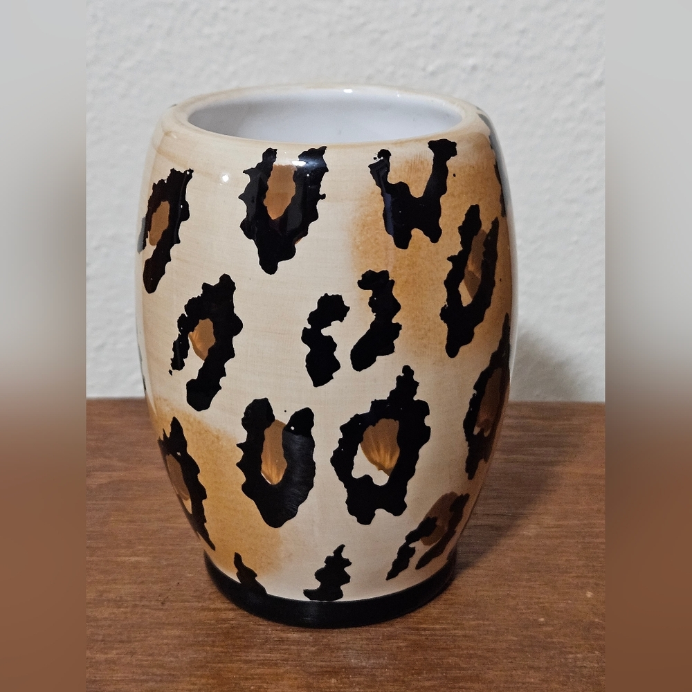 4.25" Porcelain Springmaid Leopard Print Bathroom Tumbler